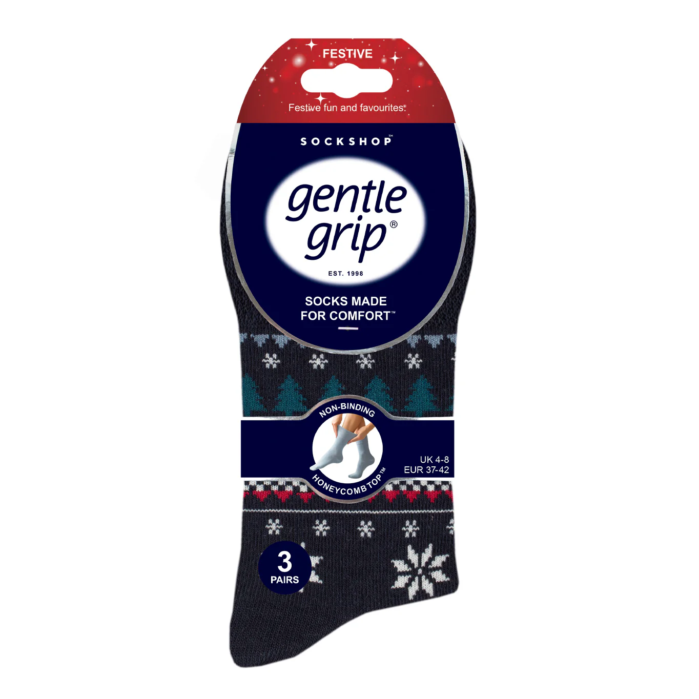 3 Pairs Ladies Fun Feet Christmas Socks - Fairisle - Image 4