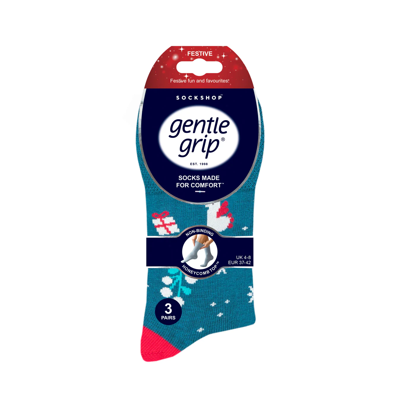 3 Pairs Ladies Fun Feet Christmas Socks - Reindeer Mix - Image 4