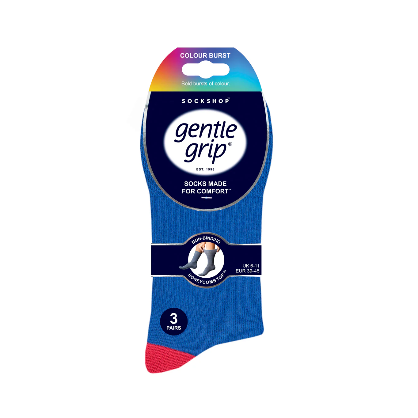 3 Pairs Men's Colourburst  Cotton Socks - Hybrid Blue/Red - Image 3