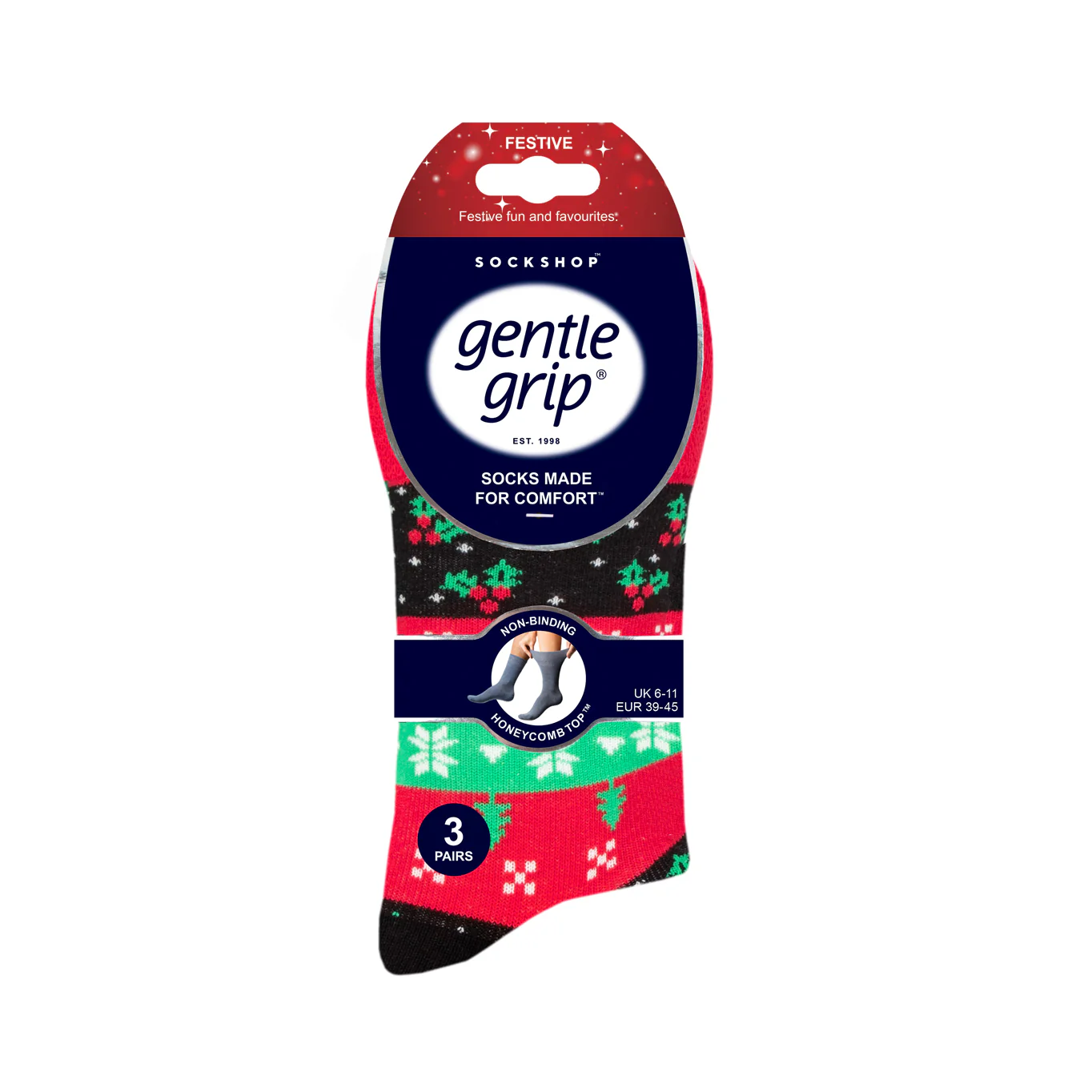 3 Pairs Men's Fun Feet Christmas Socks - Holly Mix - Image 4